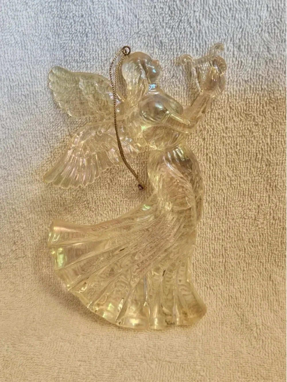 Vintage Clear Iridescent Acrylic Angel Harp Christmas Ornament 7
